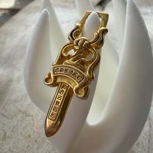 Chrome Hearts Gold Dagger Pendant with Gothic Scrollwork